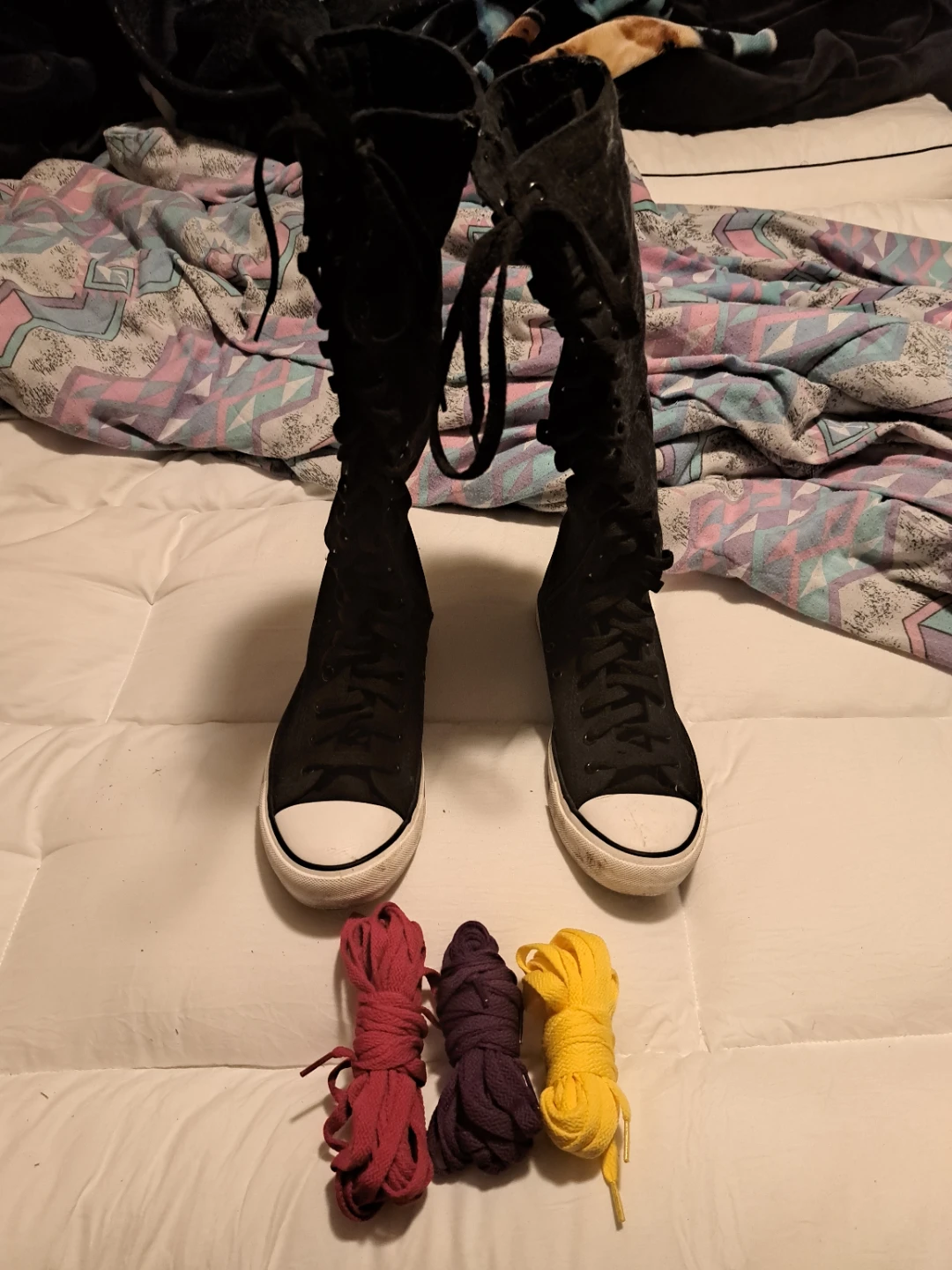 YUANBU Black Knee-High Converse with Different Lace Colors