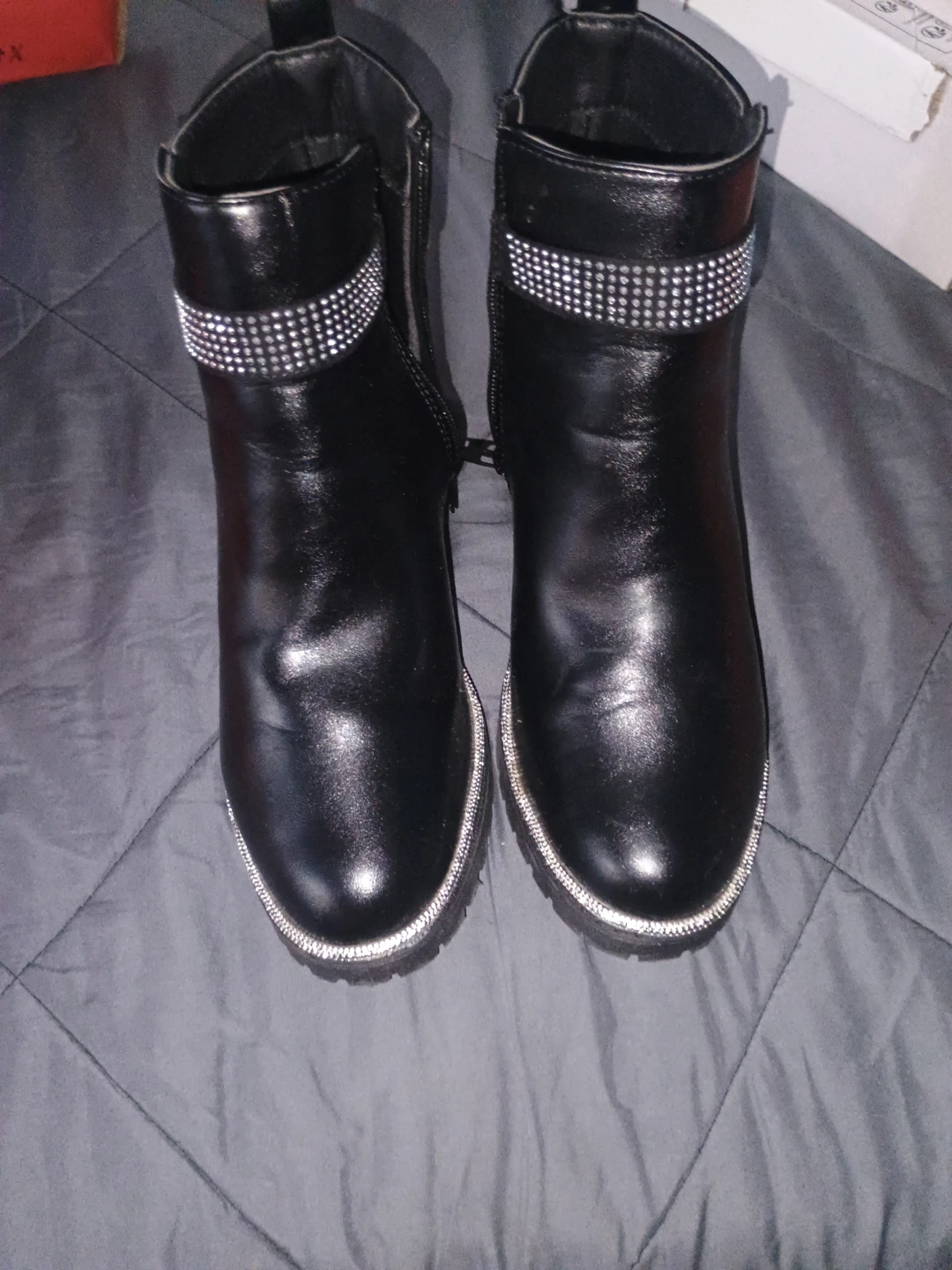 Black Ankle Boots with Rhinestone Embellishments