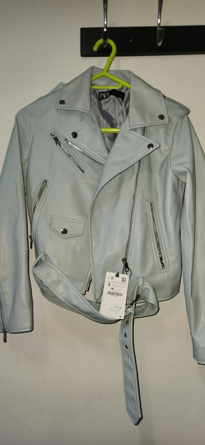 Light Blue Faux Leather Moto Jacket - photo 2