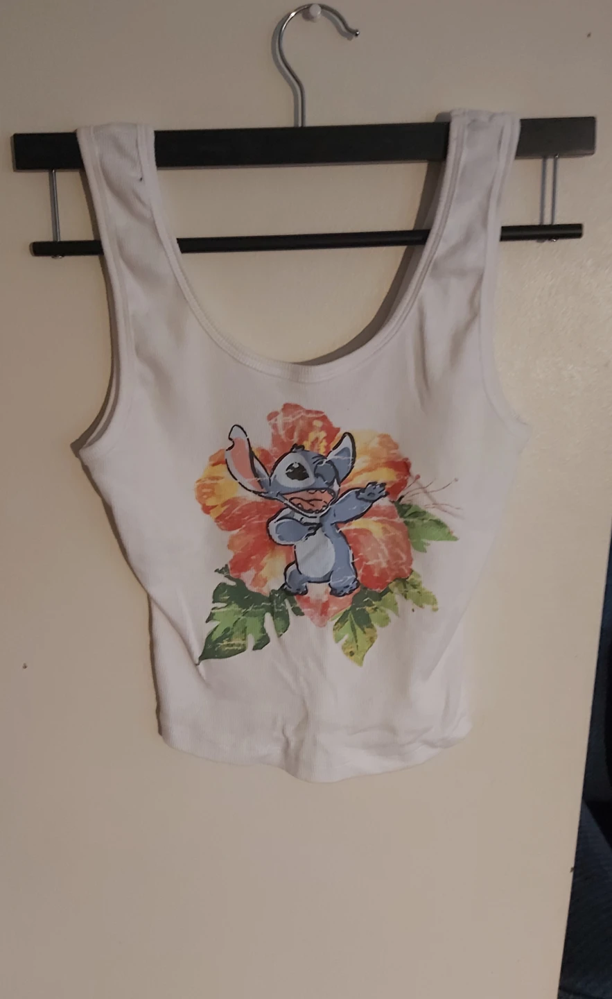 White Tank Top with Stitch Graphic
