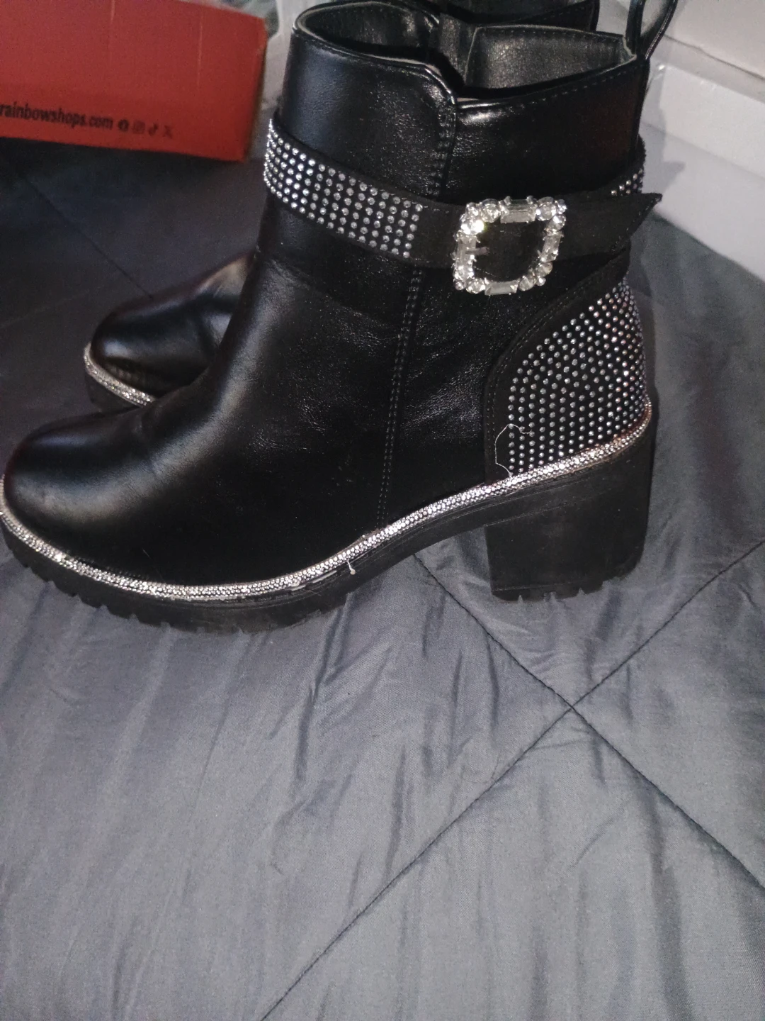 Black Ankle Boots with Rhinestone Embellishments - photo 2