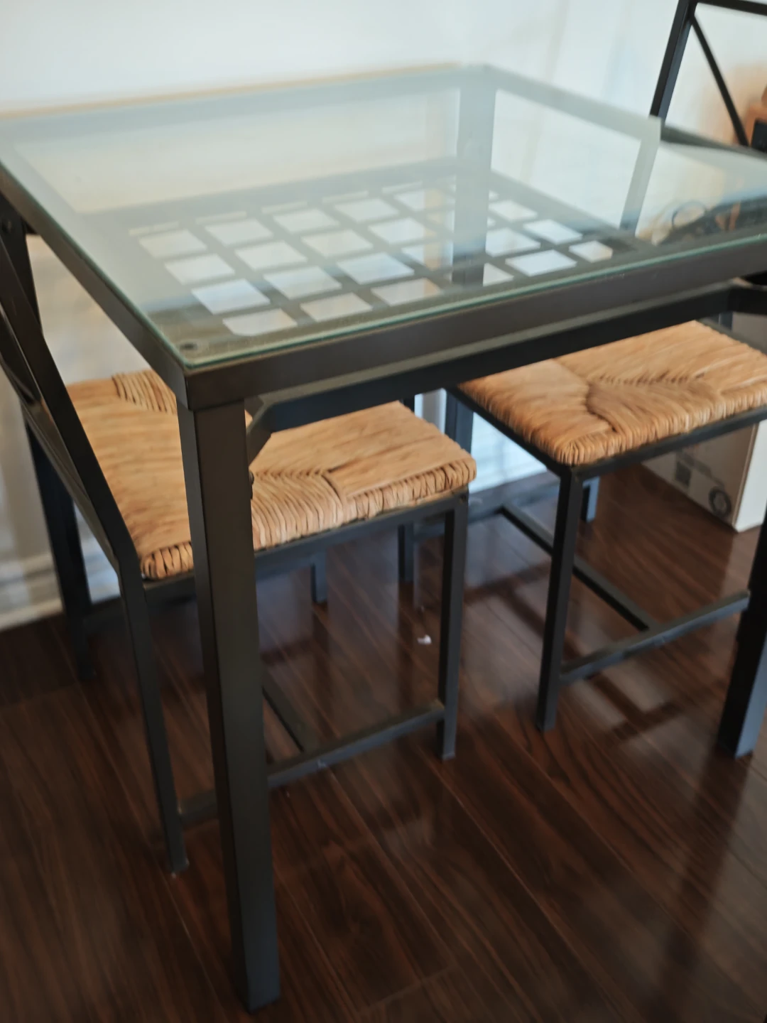 Glass Top Dining Table with Woven Seat Chairs - photo 2