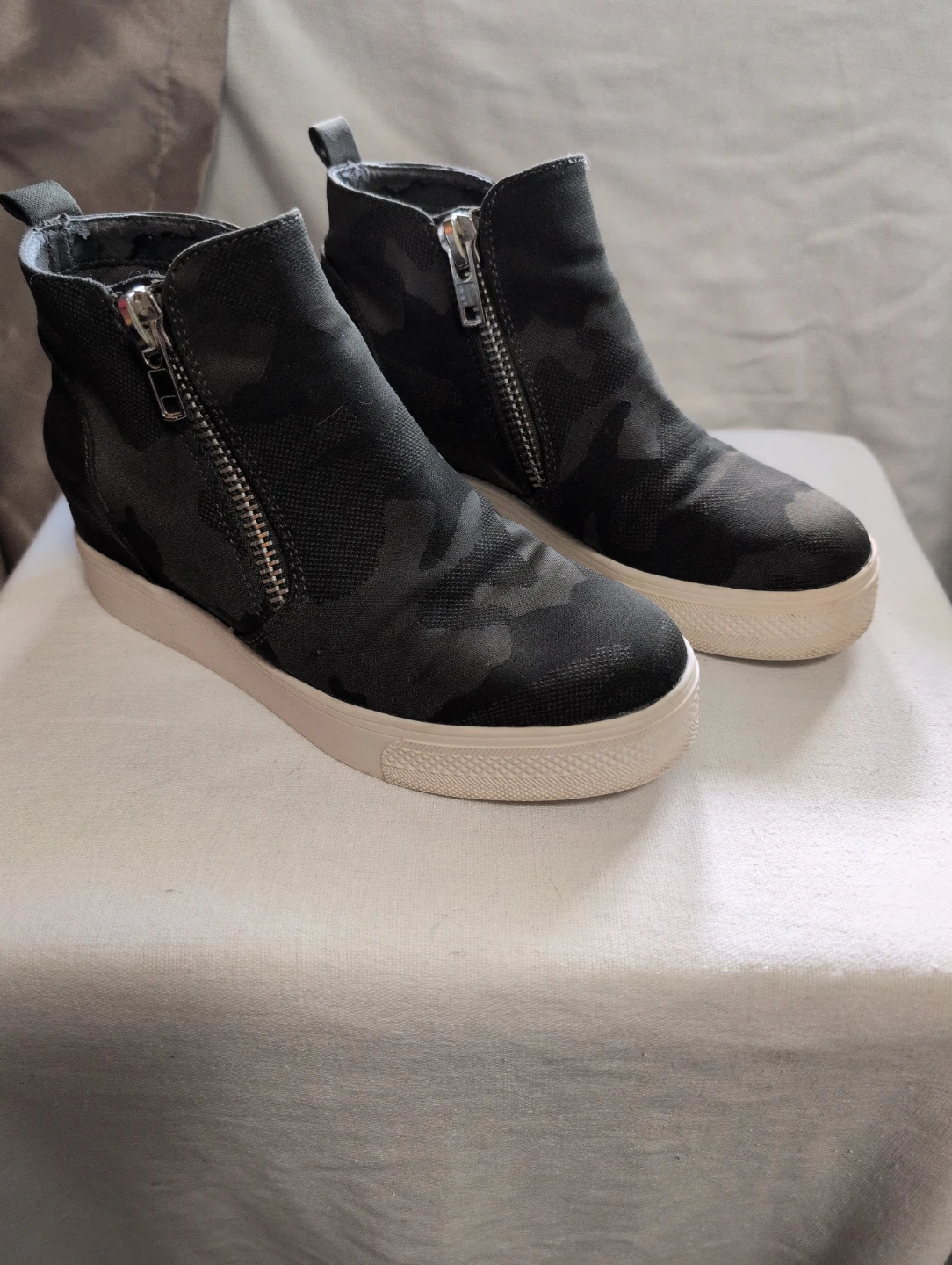 Steve Madden Black Camouflage Wedge Sneakers