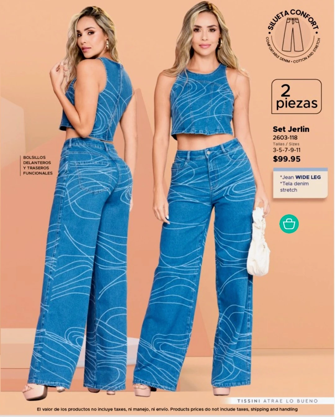 Set Jerlin Wide Leg Denim Jeans & Top