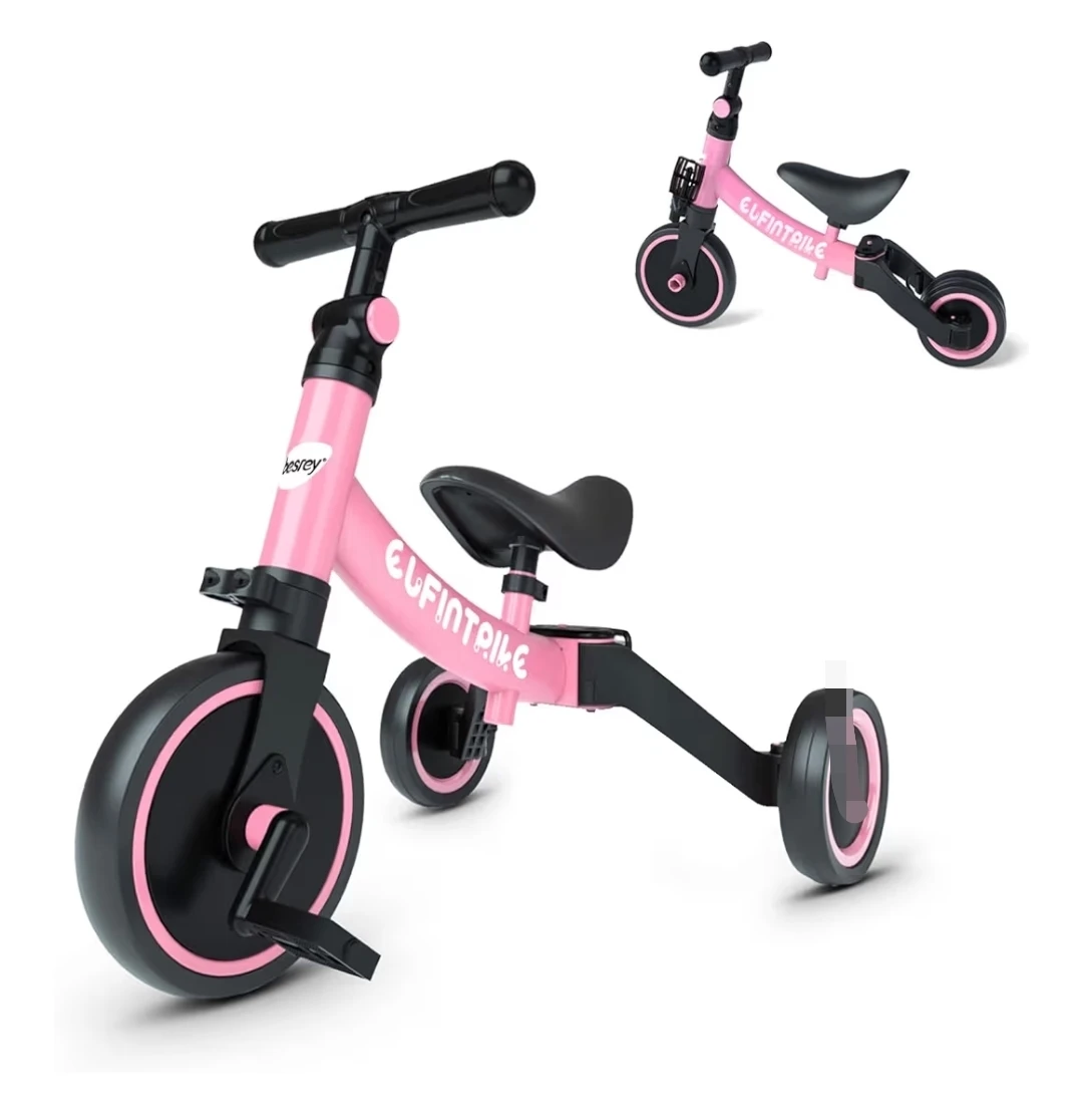 Pink ElFINTRIKE 2-in-1 Balance Bike / Tricycle for Toddlers