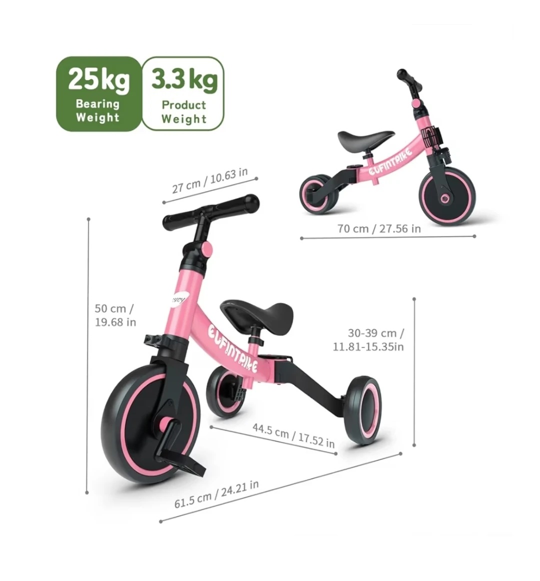 Pink ElFINTRIKE 2-in-1 Balance Bike / Tricycle for Toddlers - photo 3