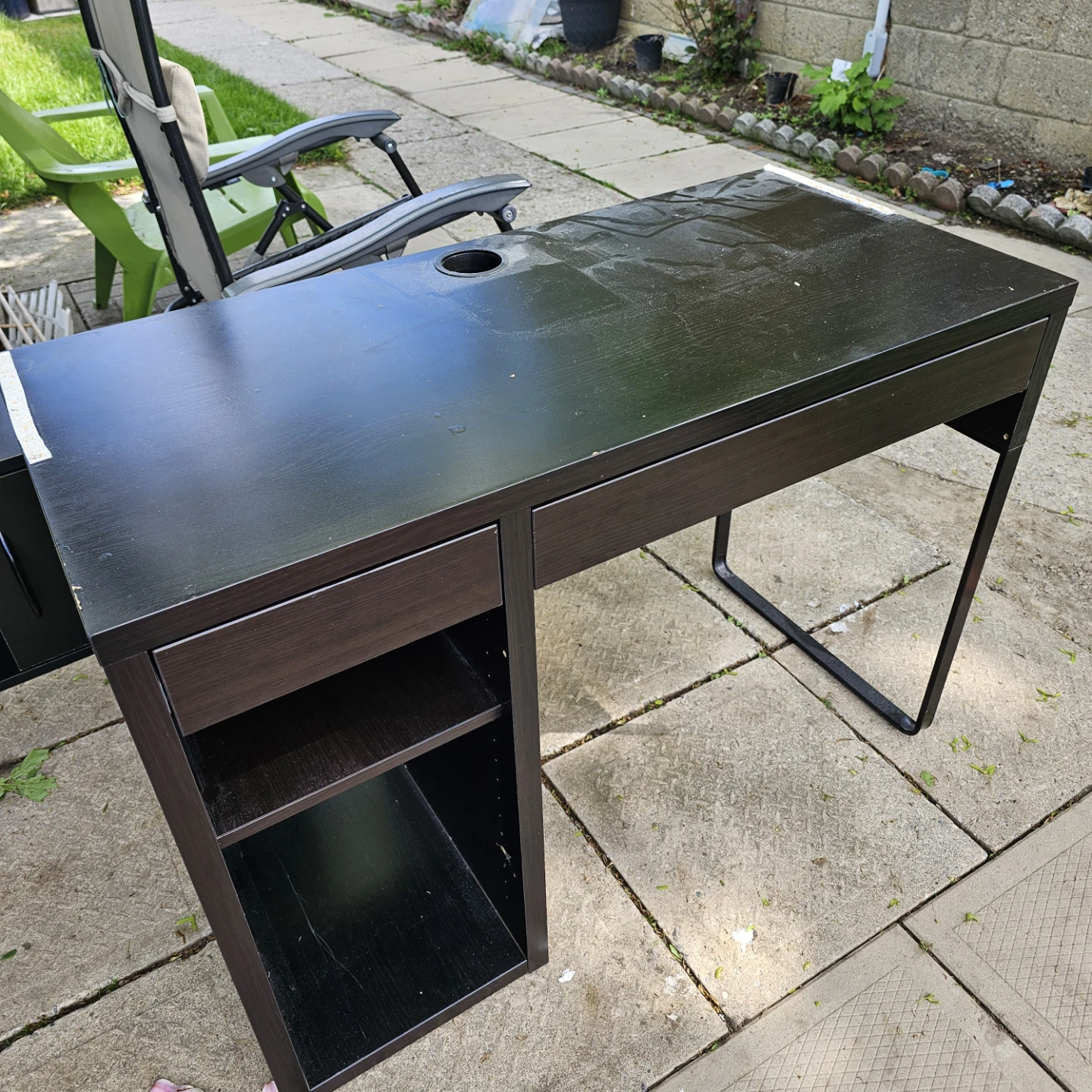 Dark Brown Work Desk with Drawer and Shelving - photo 2