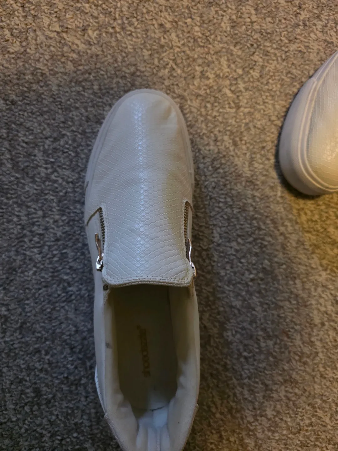White Slip-On Sneakers with Zippers