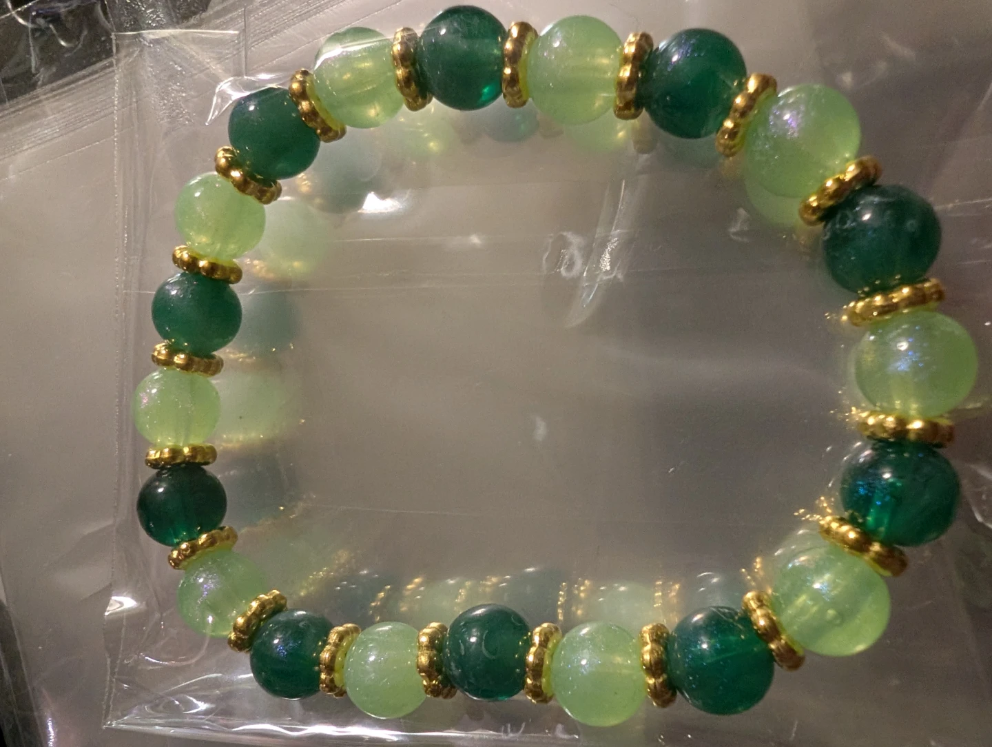 Green Beaded Stretch Bracelet