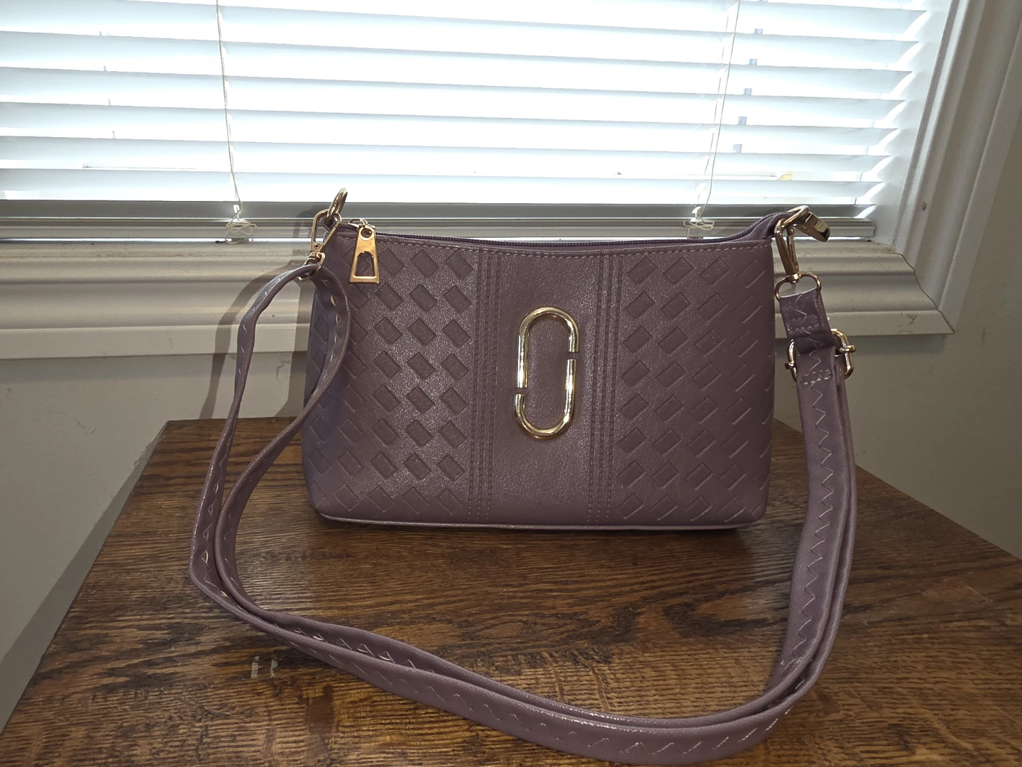 Purple Shoulder Bag with Gold Clasp