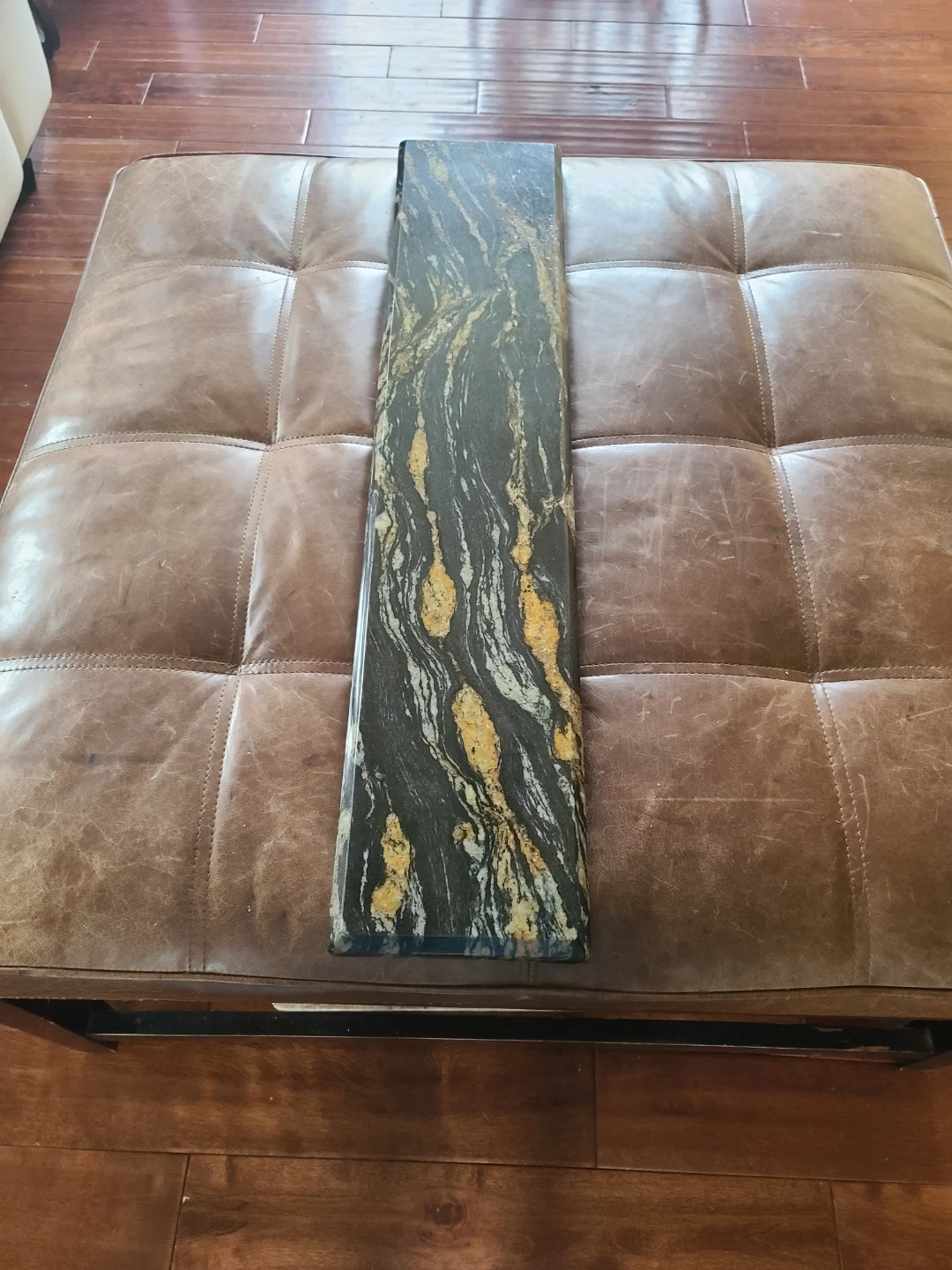 Leather Ottoman w/ removable granite centerpiece - photo 2