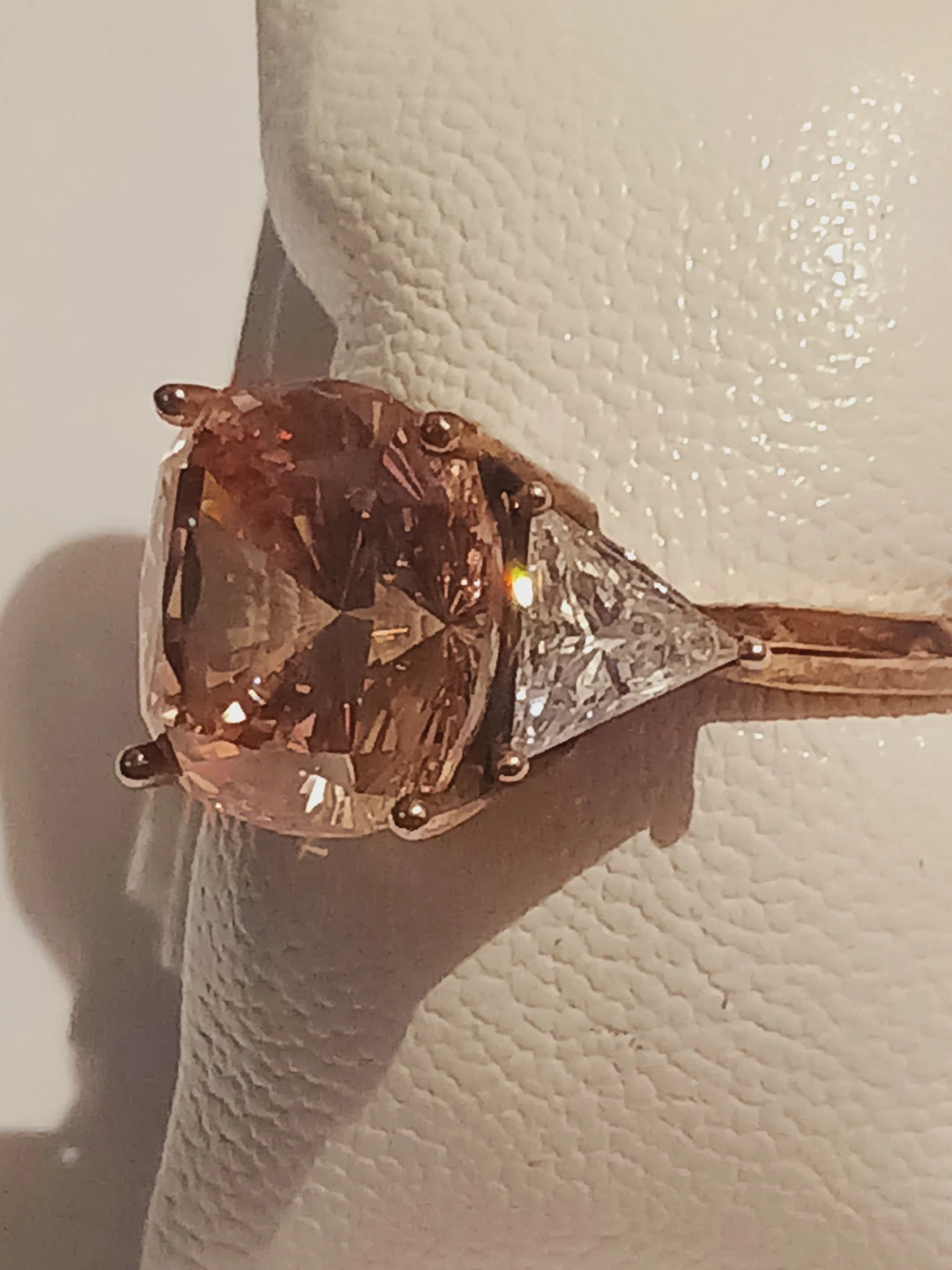 Gold Overlay Sterling Silver 925 Champagne Stone Ring.7. - photo 3