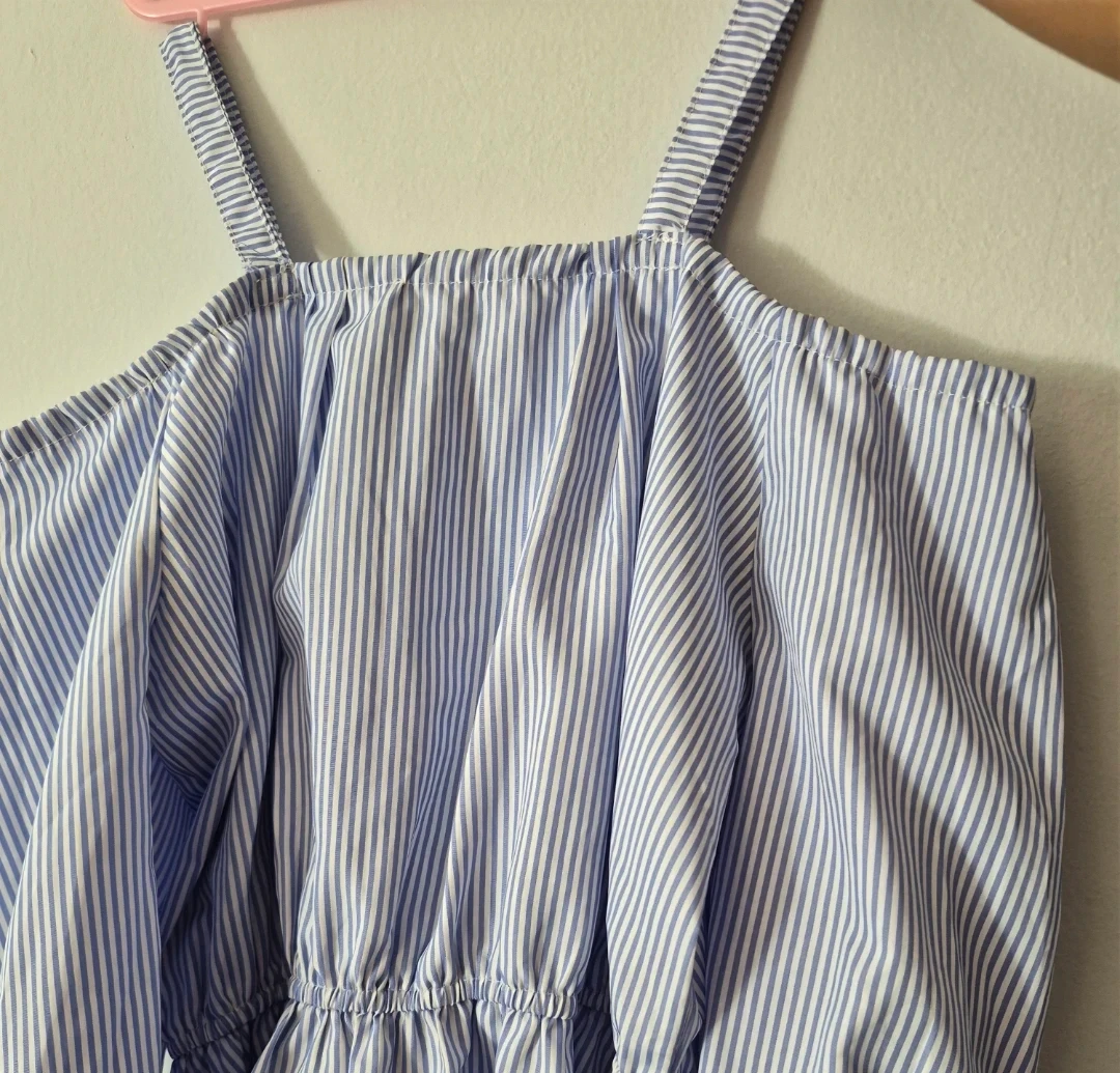 Blue and White Striped Cold Shoulder Dress - photo 2