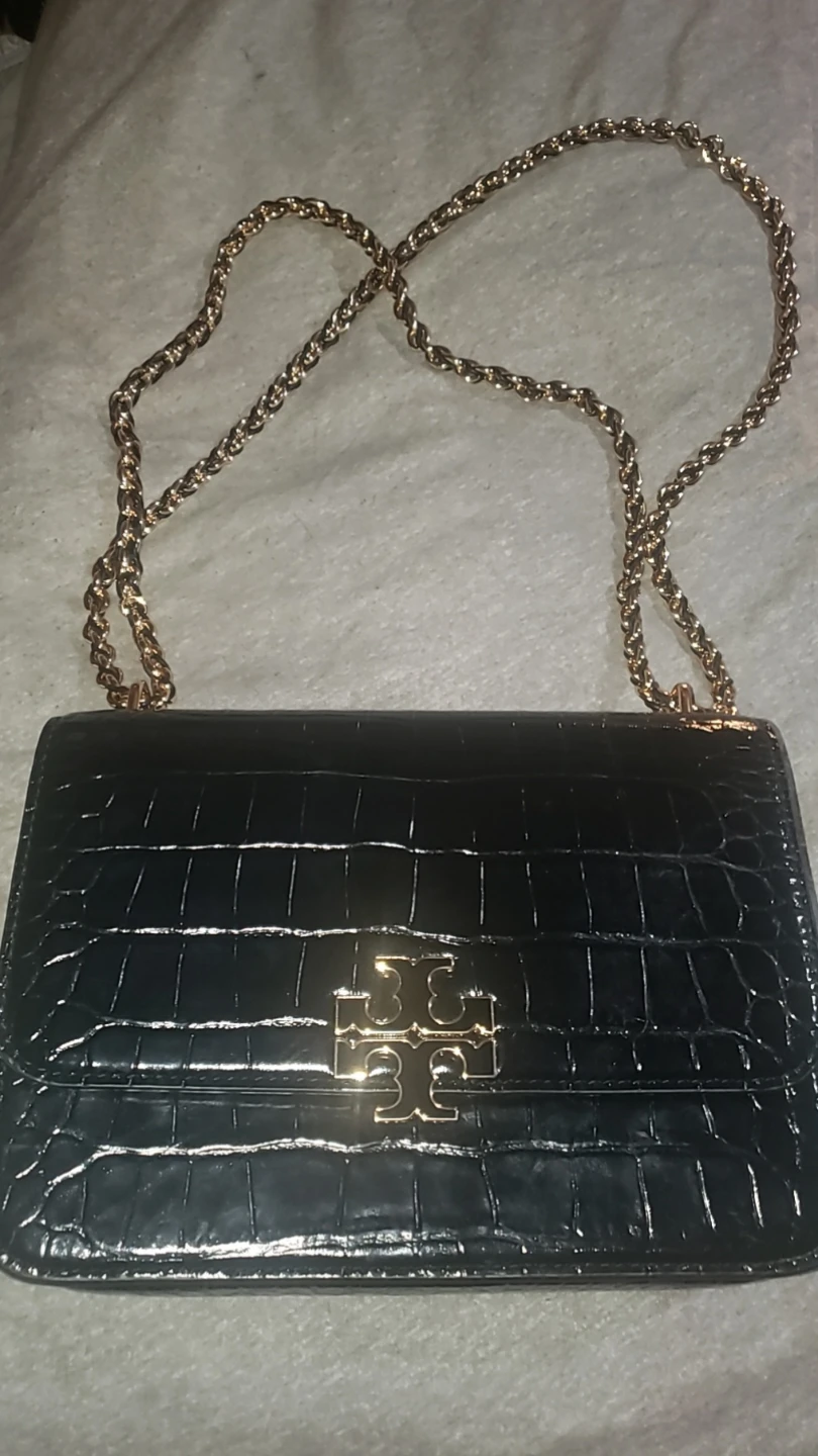 Tory Burch Black Croc Embossed Chain Bag