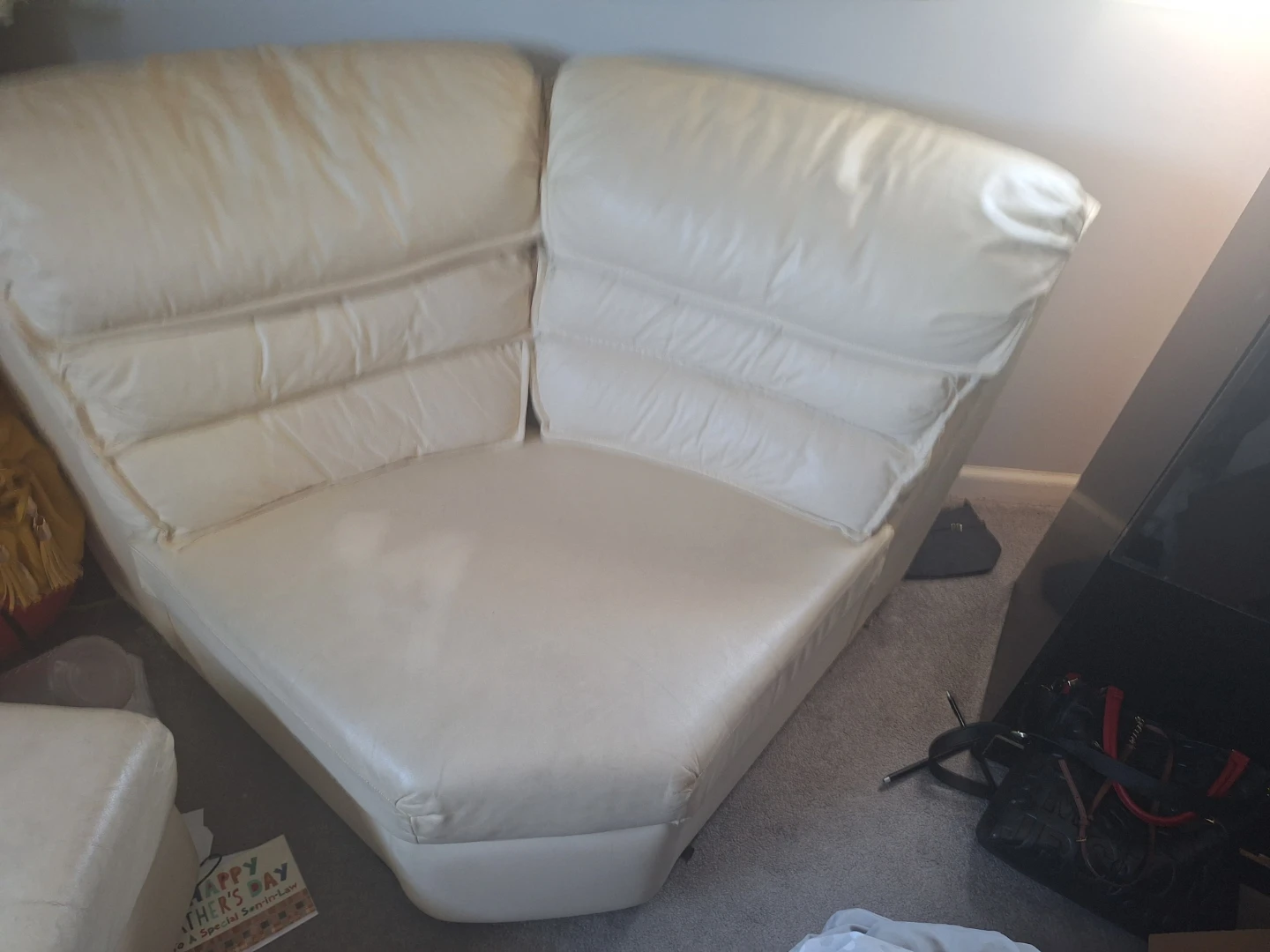 Cream Leather Sectional Sofa