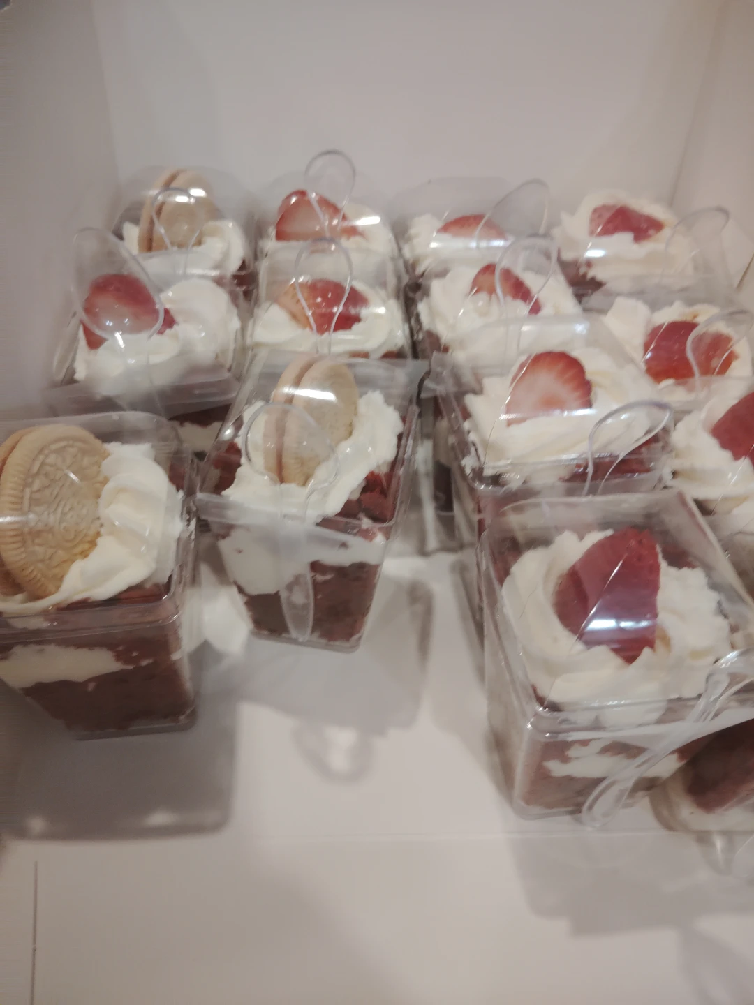 Red Velvet Dessert Cups with Strawberry & Macaron