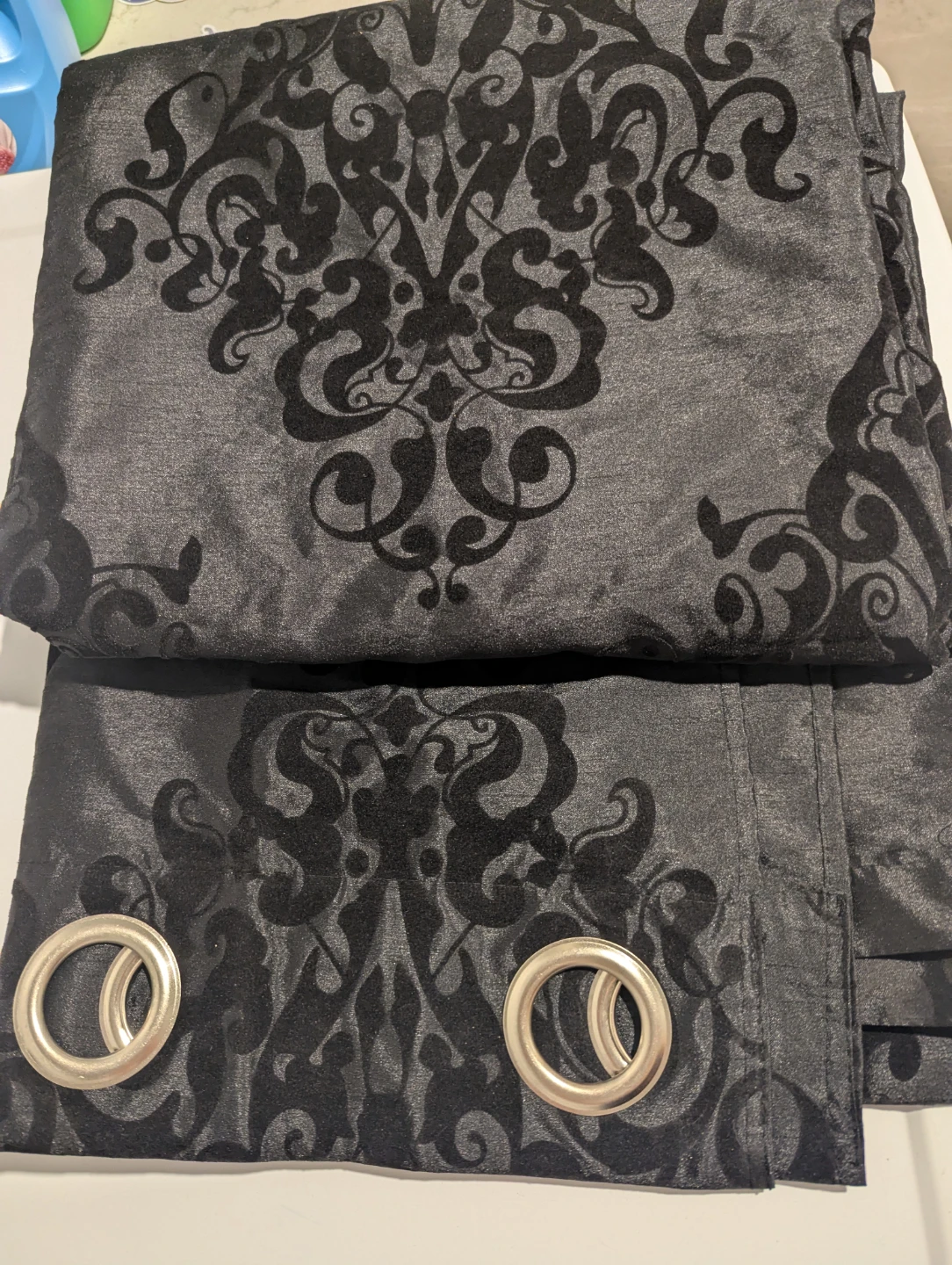 Black Damask Pattern Curtains (4 panels)