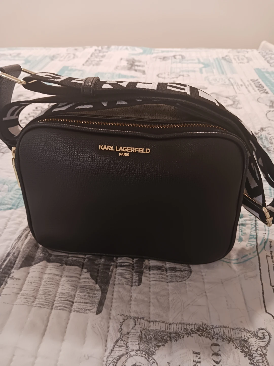 Karl Lagerfeld Paris Black Leather Crossbody Bag