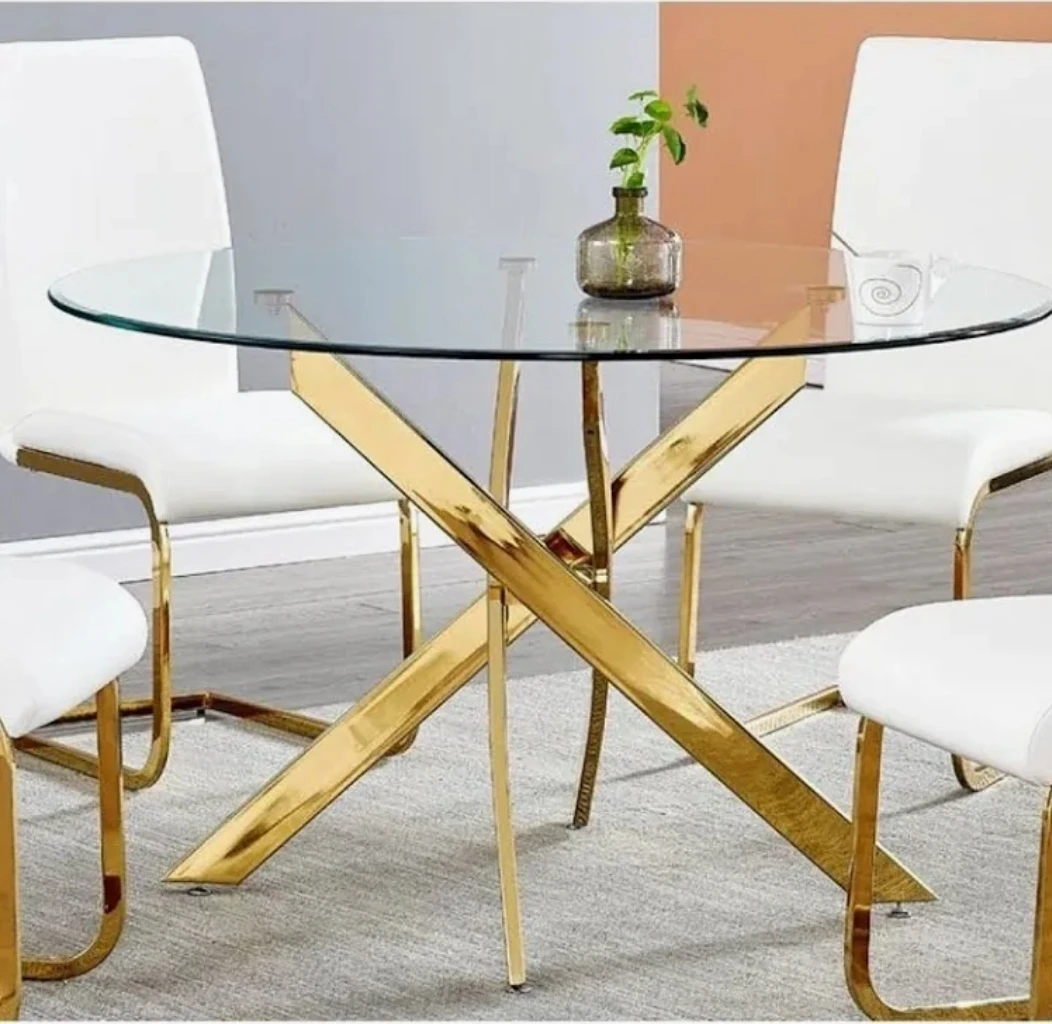 Glass and Gold X-Base Dining Table - photo 3