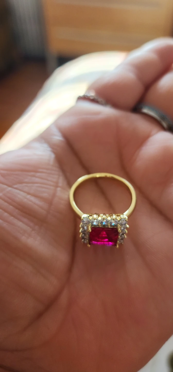 Gold platted Ring with Red Stone and Crystals - photo 2