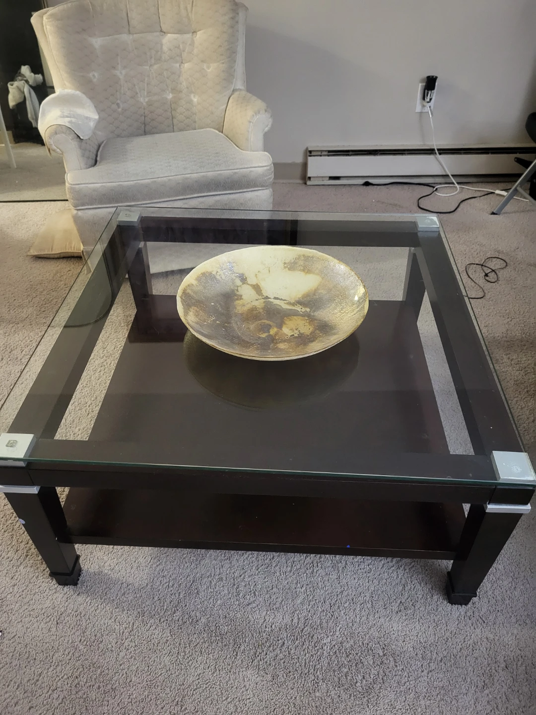 Square Glass Coffee Table with Shelf - photo 2