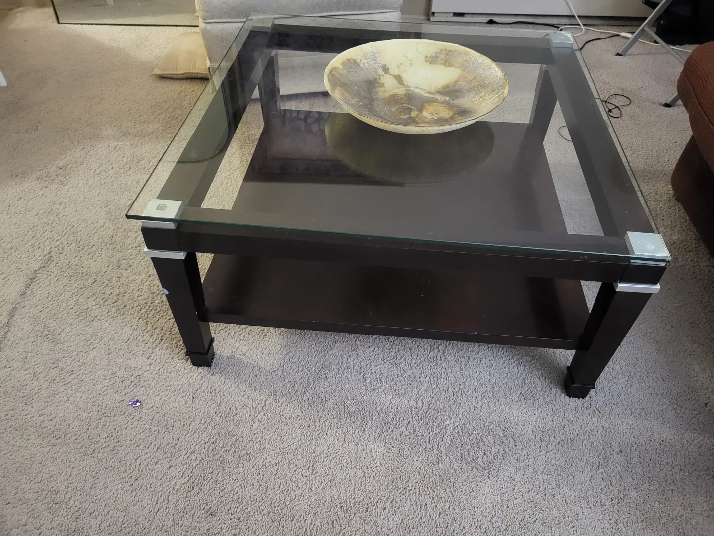 Square Glass Coffee Table with Shelf - photo 4