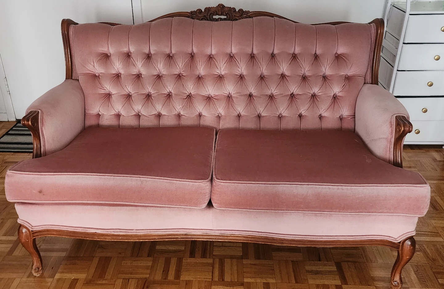 Pink Velvet Tufted Sofa