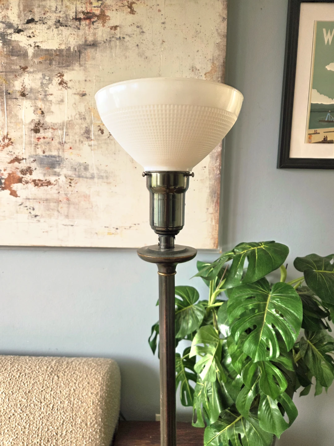 Vintage Milkglass Shade Torch Floor Lamp - photo 3