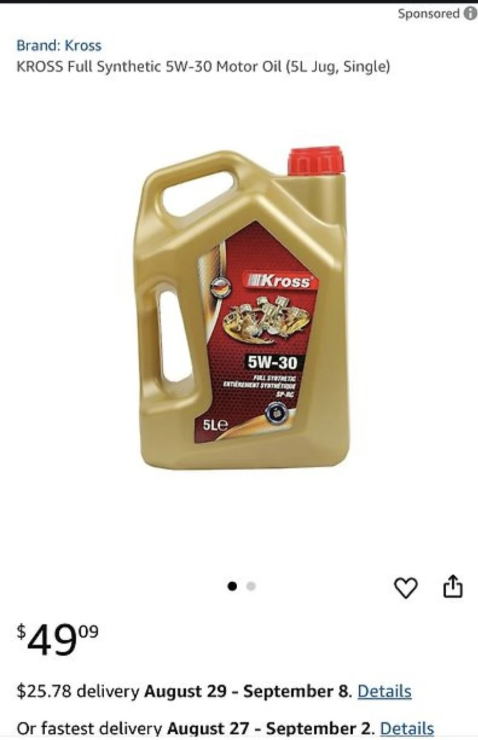 Kross 5W-30 Full Synthetic Motor Oil - 5L Jug - photo 2