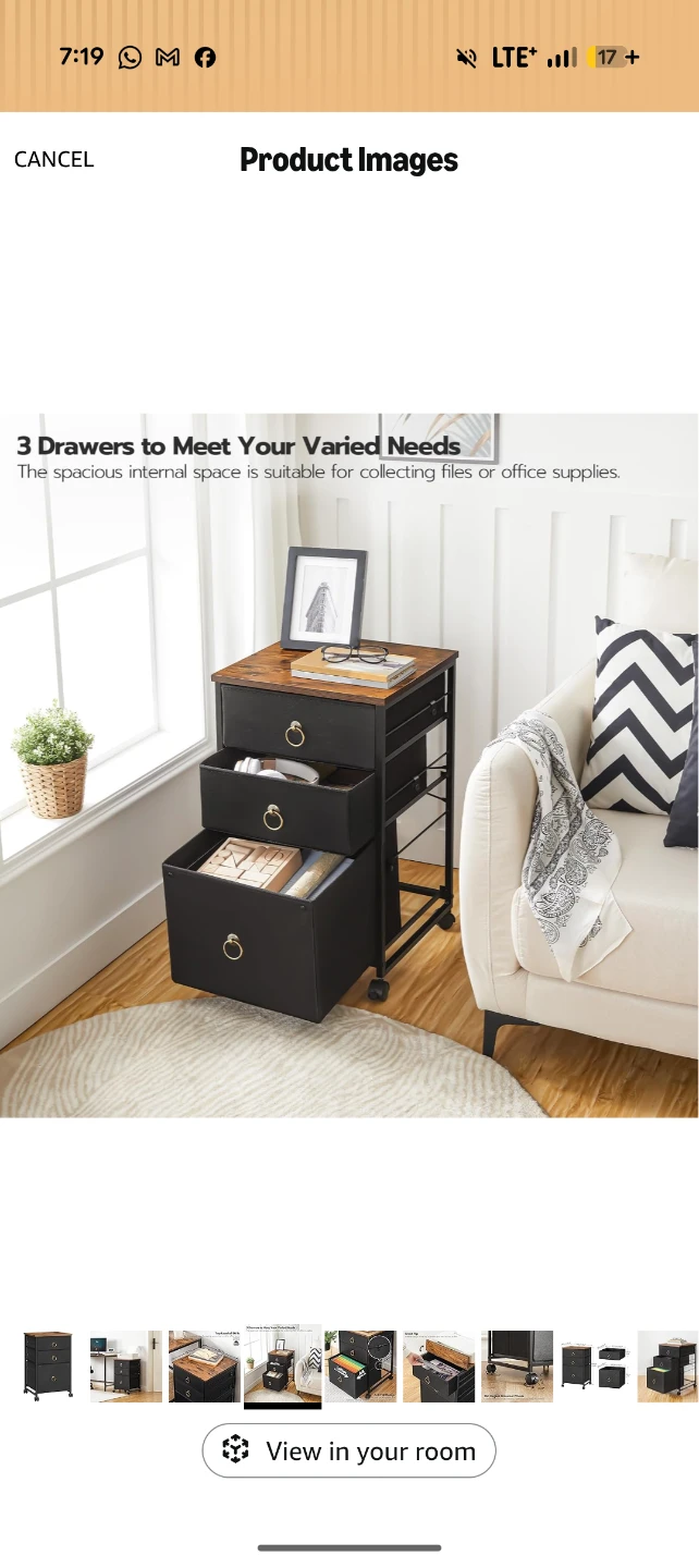 3-Drawer Rolling Filing Cabinet
