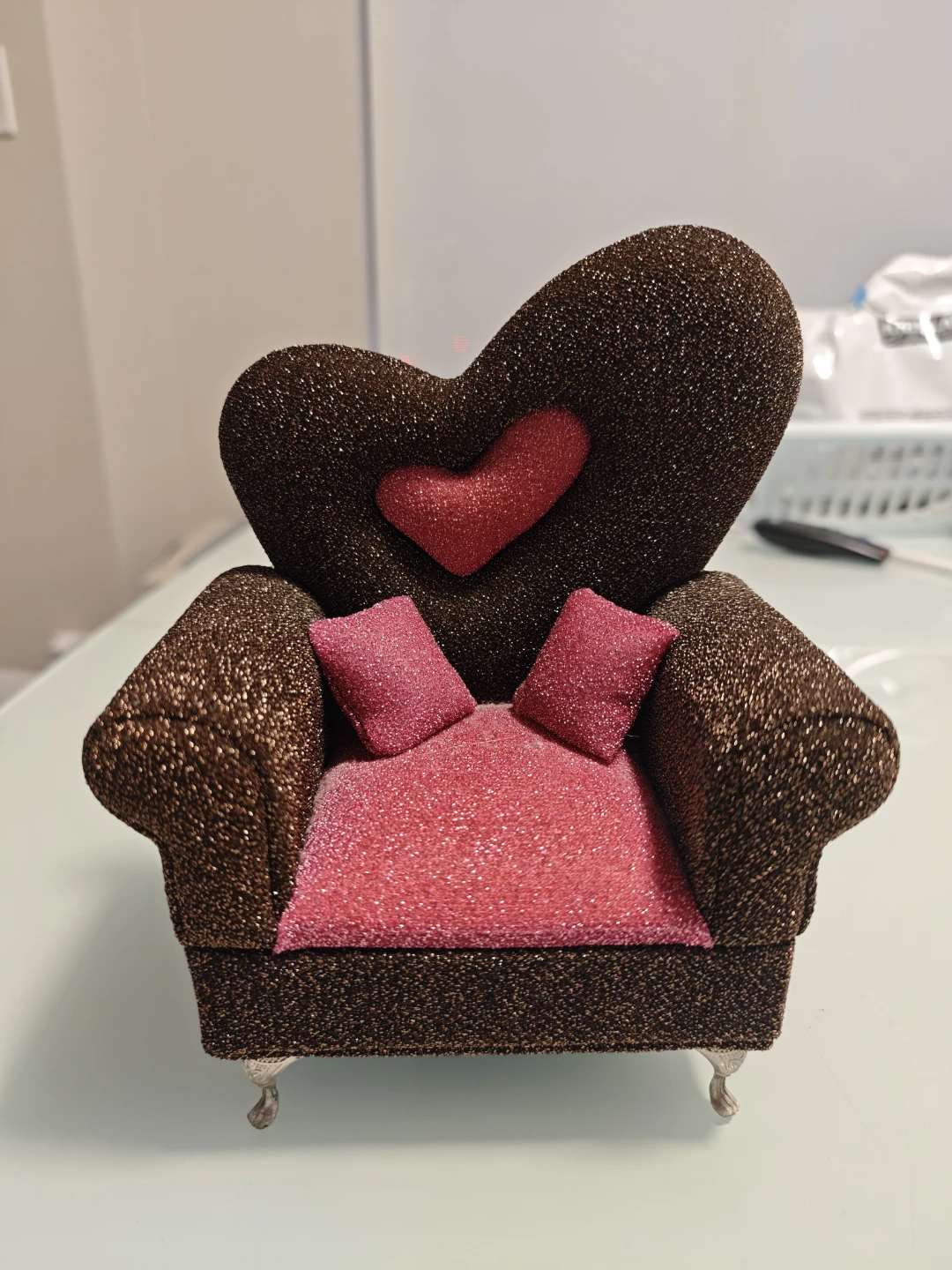 Sparkly Brown and Pink Heart Jewelry Box with Mirror