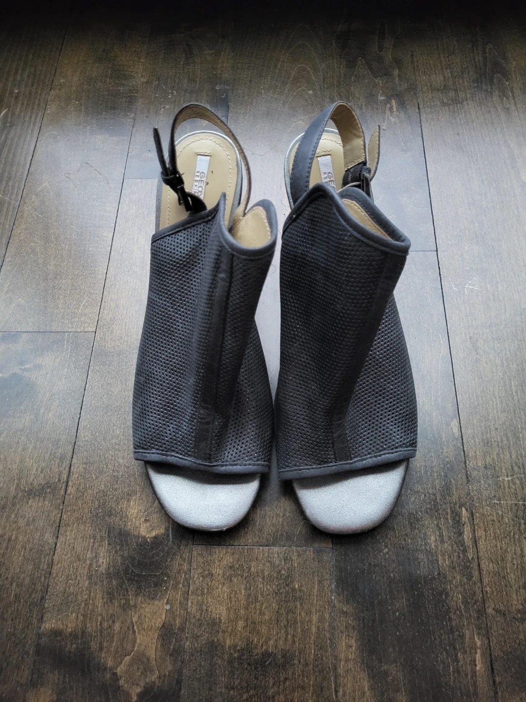 Geox Black Perforated Wedge Sandals