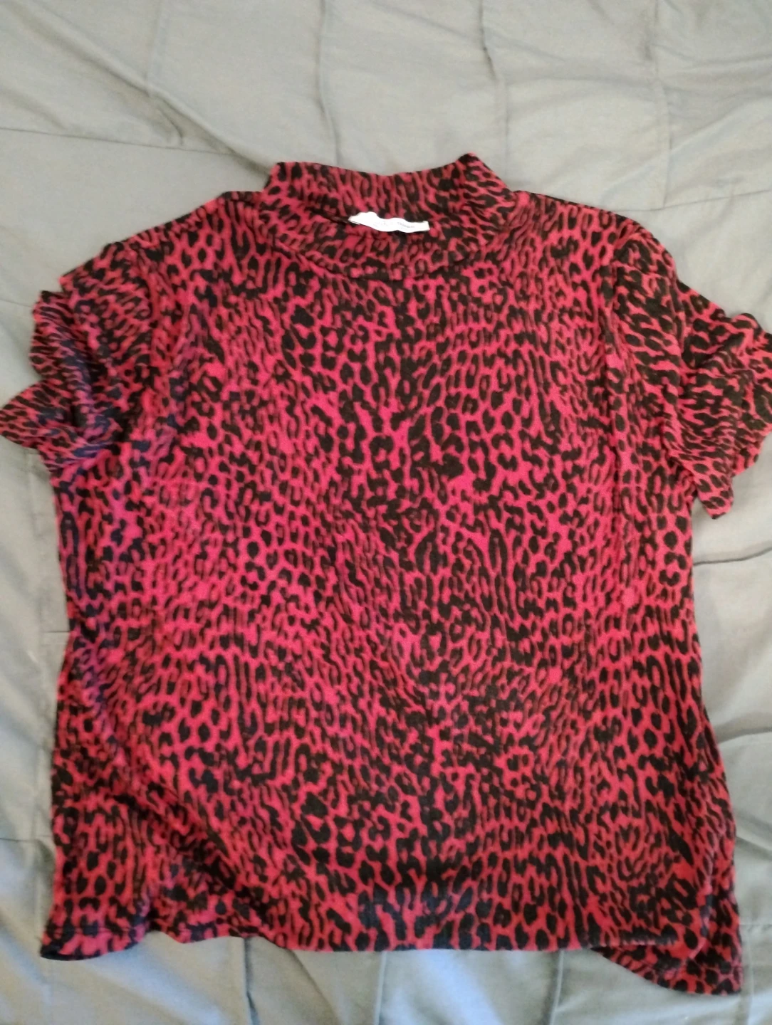 Women's Red and Black Leopard Print Mock Neck Top