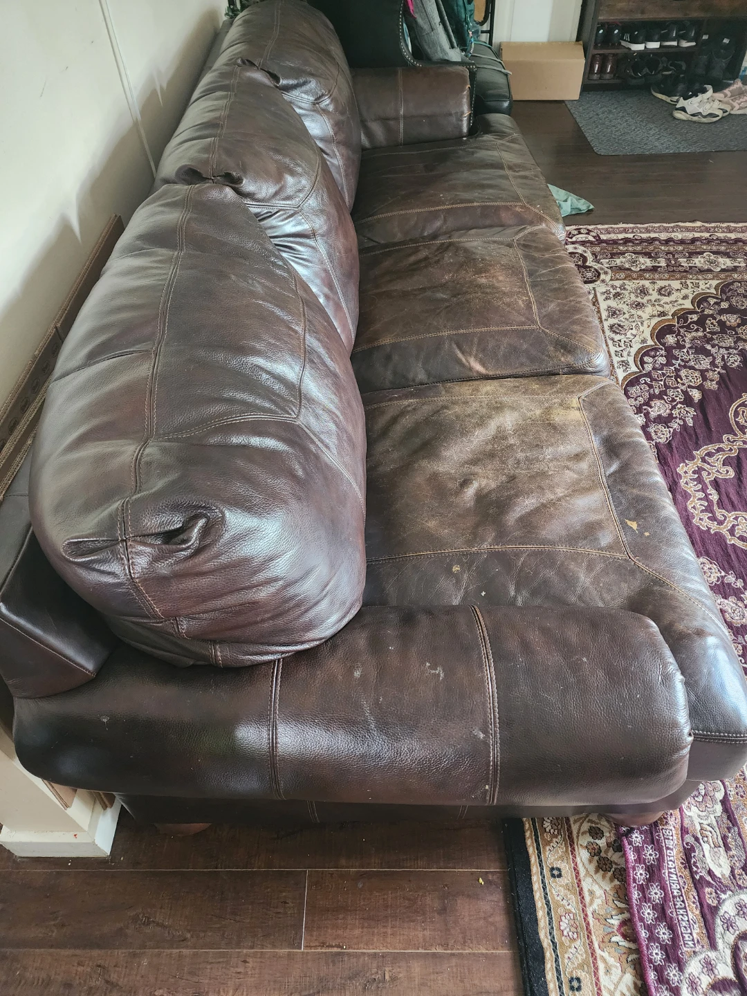 Brown Leather 3-Seater Sofa - photo 3