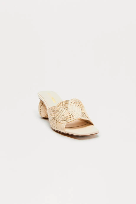 Beige Braided Heeled Mules