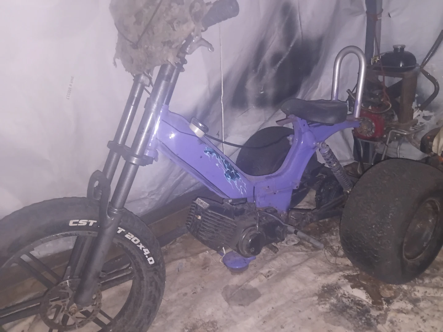 Purple Moped with Custom Tires