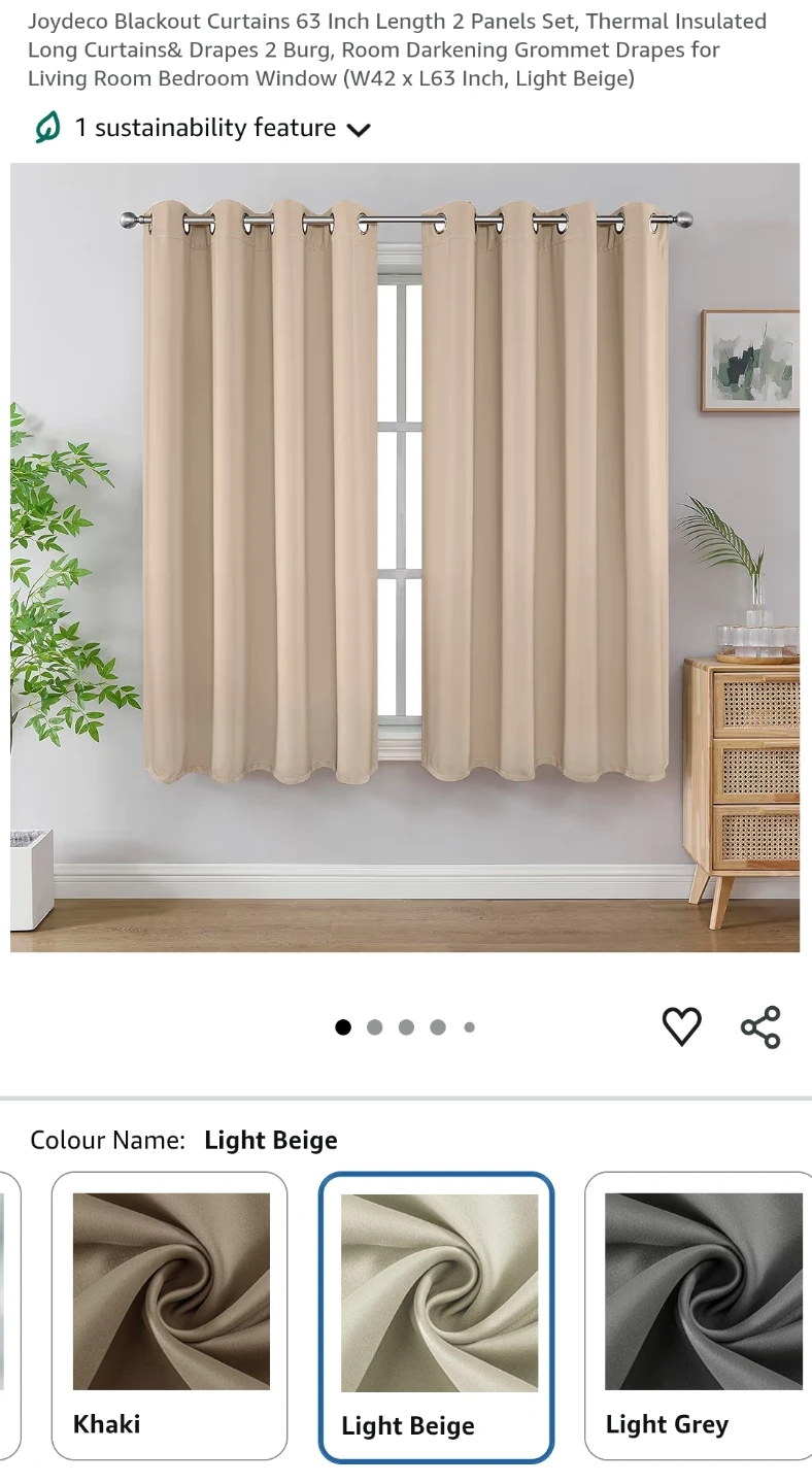 Joydeco Blackout Curtains Set - Light Beige (W42 x L63 Inch)