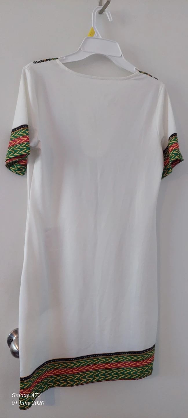White Dashiki Print Dress with Pockets - photo 3