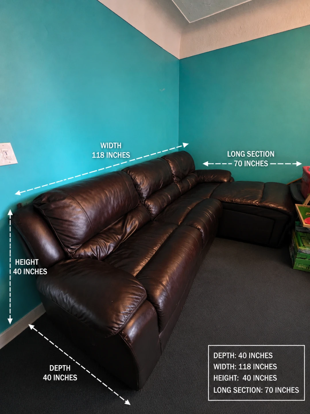 Dark Brown Leather Sectional Sofa - photo 2