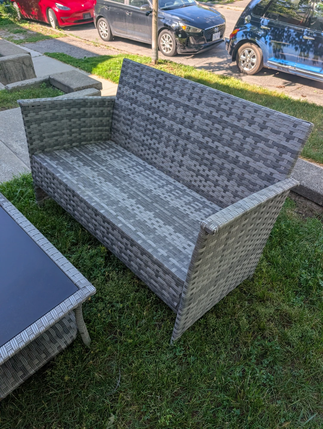Grey Wicker Loveseat and Coffee Table Set - photo 2