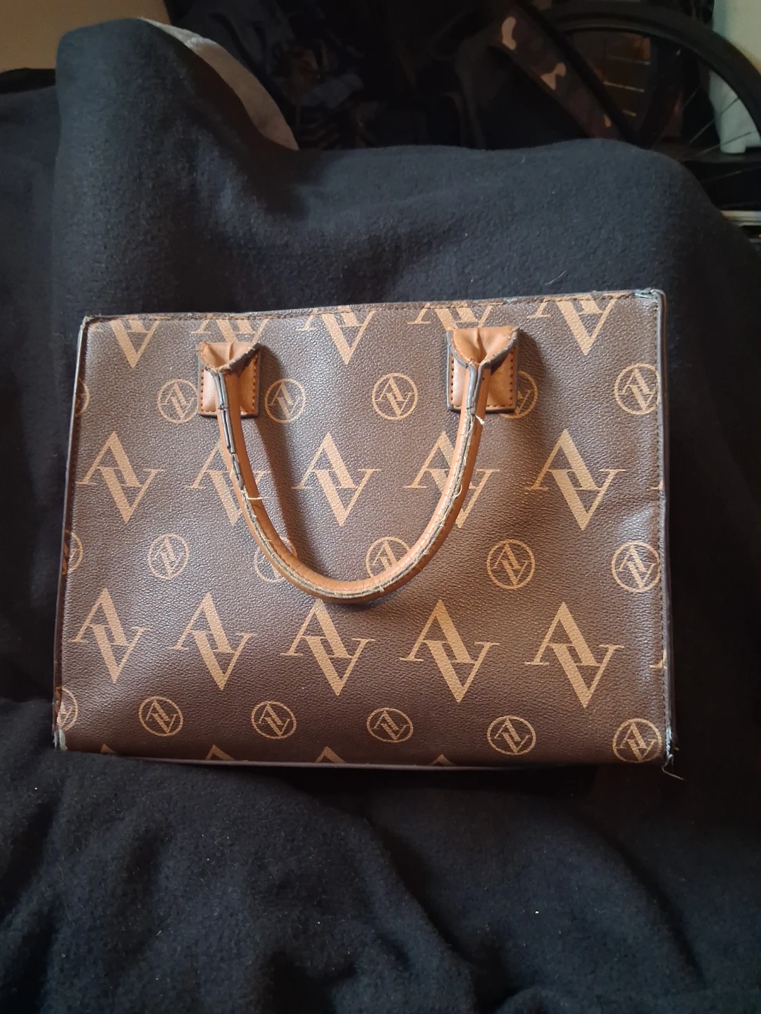 Adrienne Vittadini Brown Monogram Satchel Handbag
