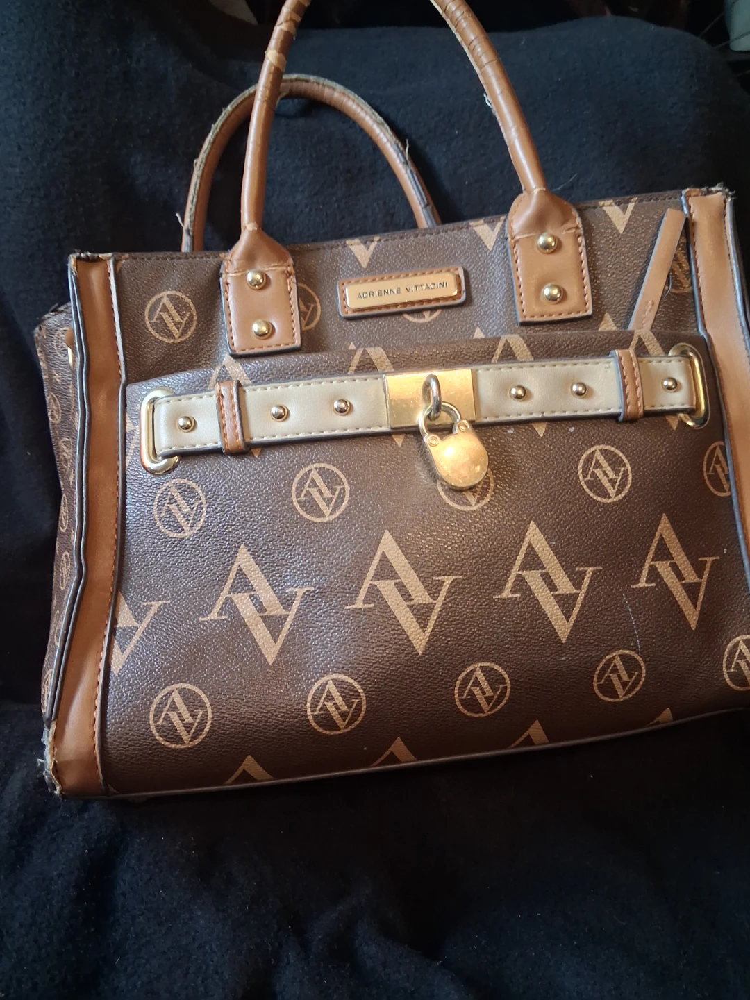 Adrienne Vittadini Brown Monogram Satchel Handbag - photo 2