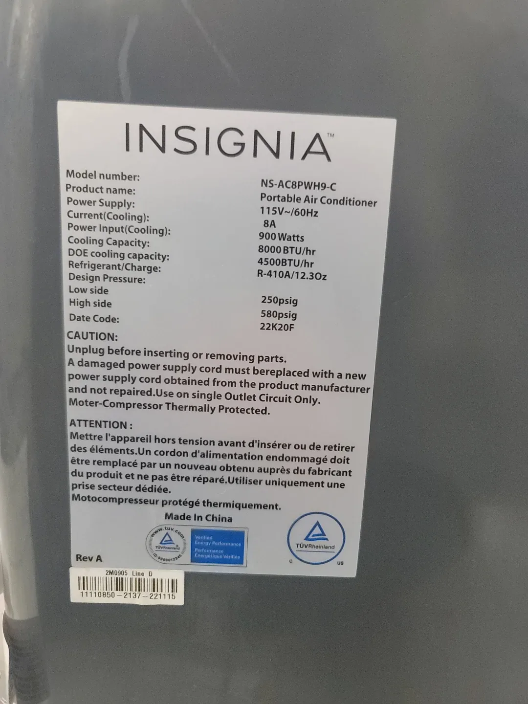 Insignia Portable Air Conditioner NS-AC8PWH9-C - photo 2