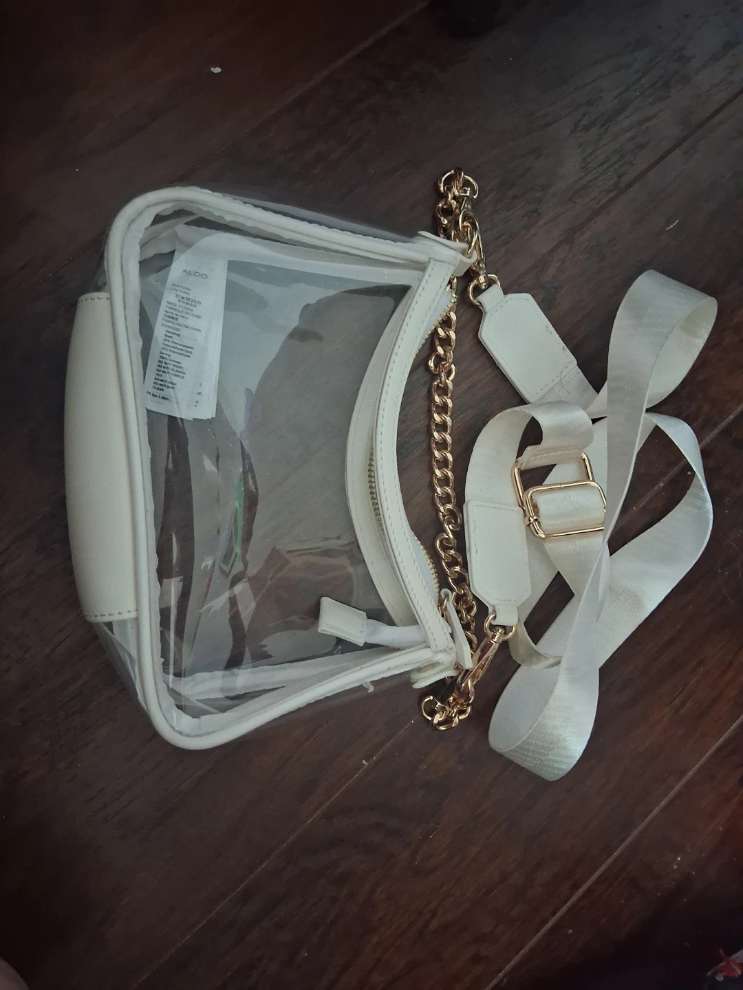 ALDO Clear Crossbody Bag with White Trim & Gold Chain