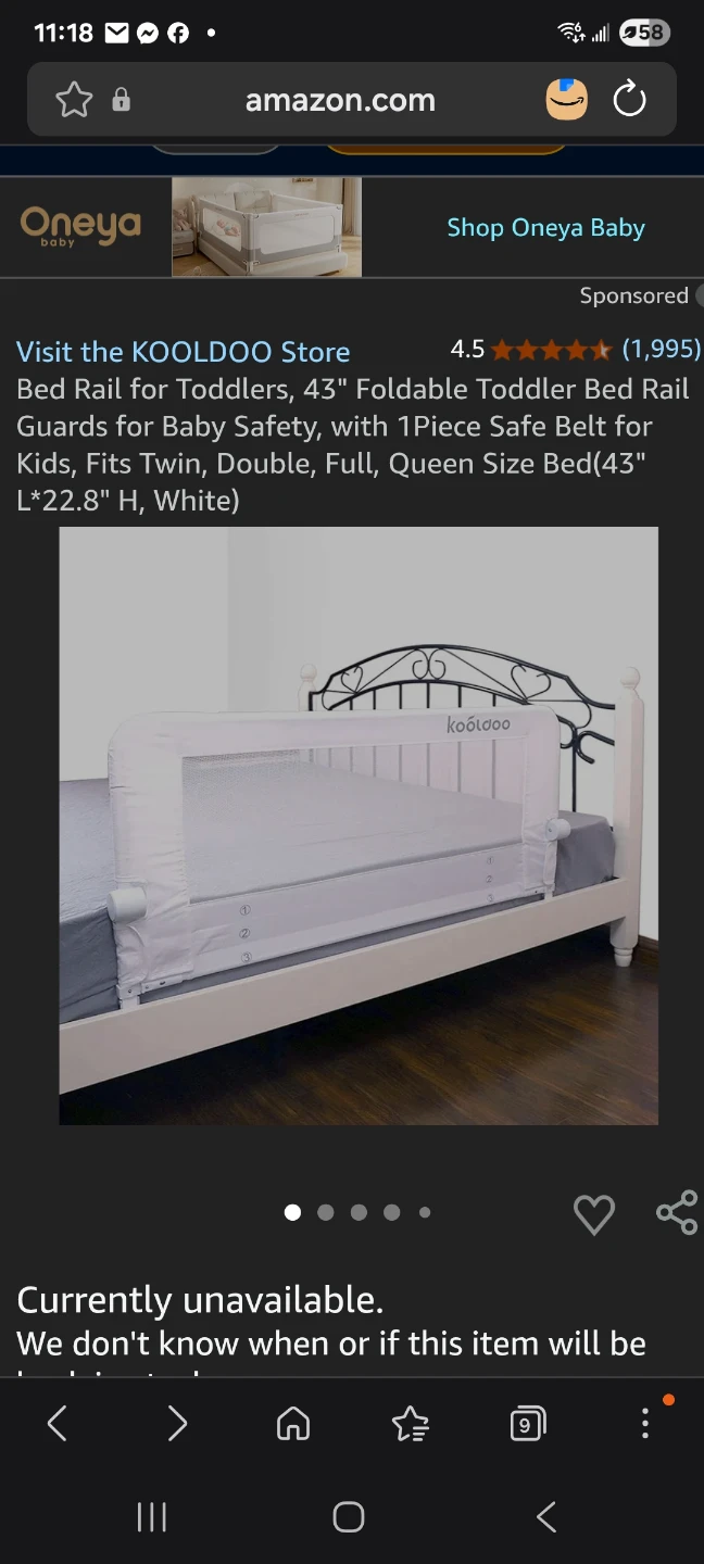 KOOLDOO Toddler Bed Rail Guard - 43" Foldable