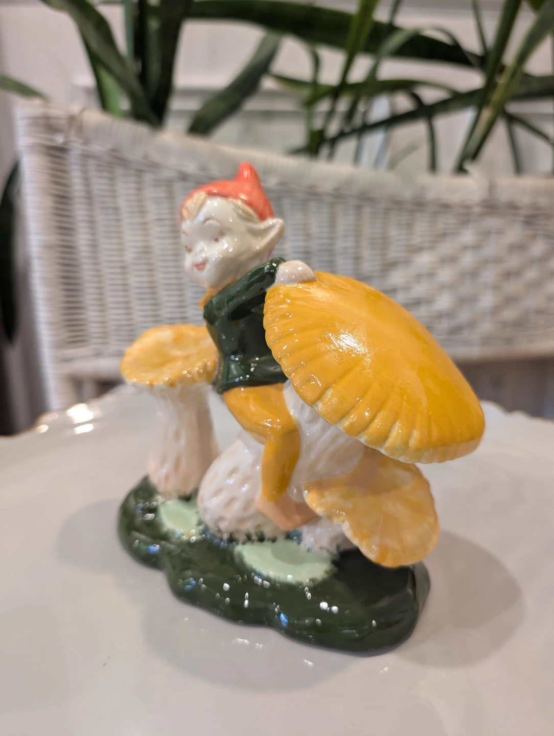 Ceramic Elf Riding a Mushroom Figurine - photo 2