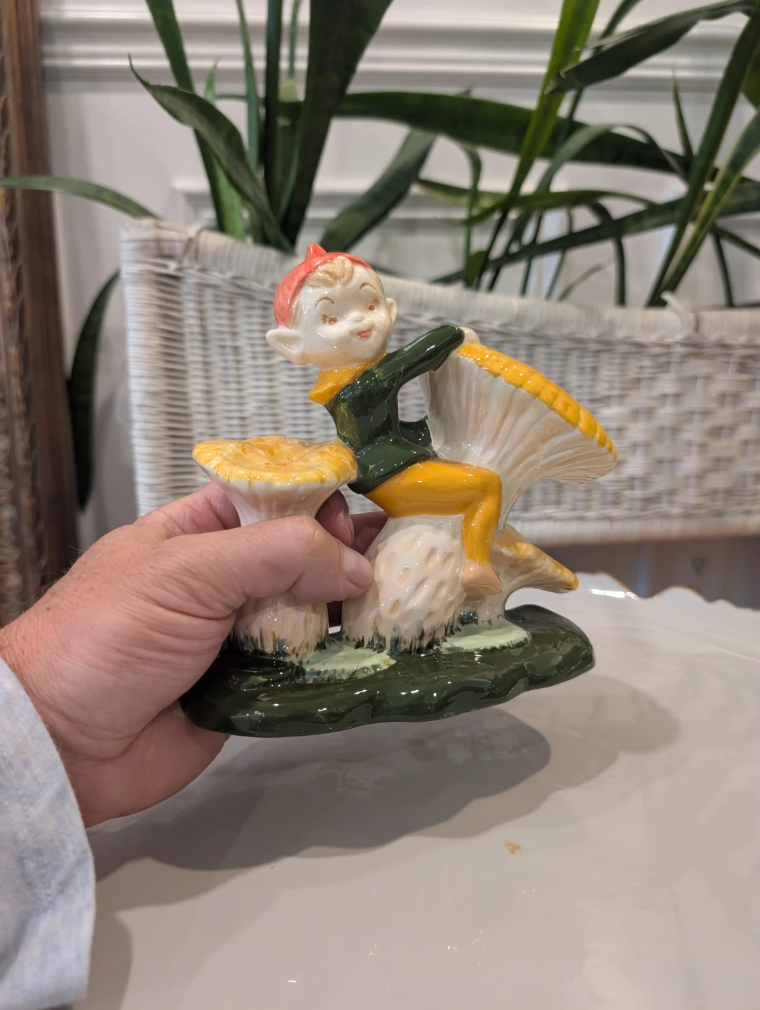 Ceramic Elf Riding a Mushroom Figurine - photo 3