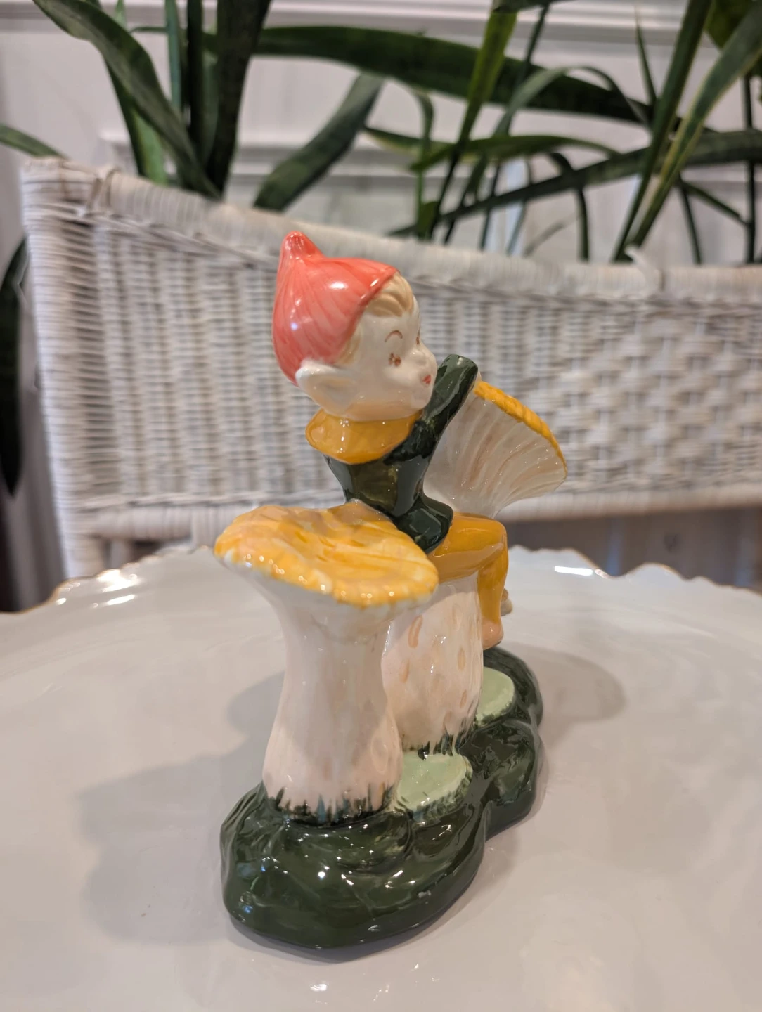 Ceramic Elf Riding a Mushroom Figurine - photo 4
