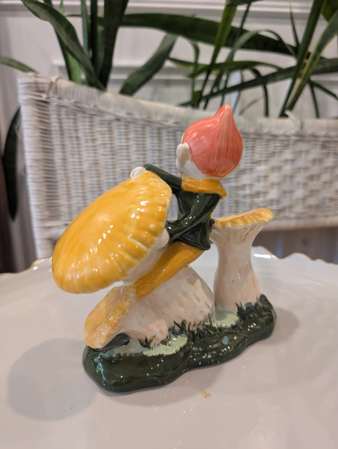Ceramic Elf Riding a Mushroom Figurine - photo 5