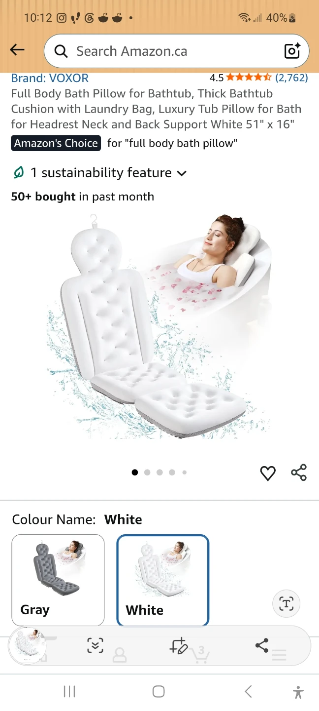 Full Body Bath Pillow with Laundry Bag - White 51" x 16"